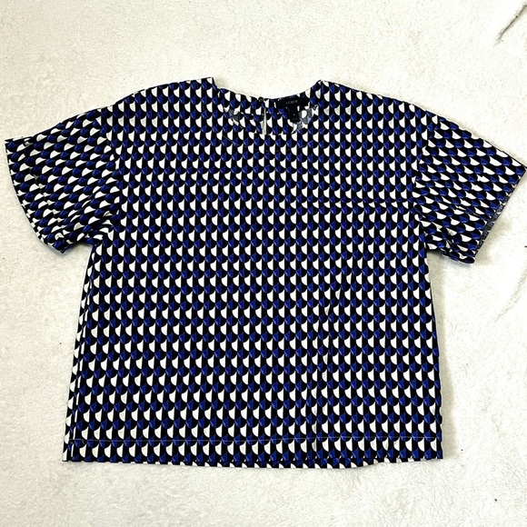 J. Crew Geometric Boxy Cropped Short Sleeve Blouse - Size 4 - Picture 2 of 9